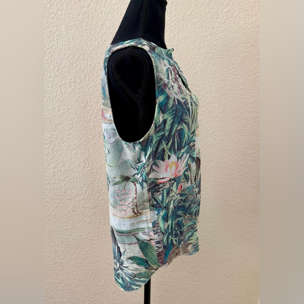 H & M Conscious Collection Tropical Button-Up Sleeveless Blouse Sz 6-8 High Low - Picture 6 of 12